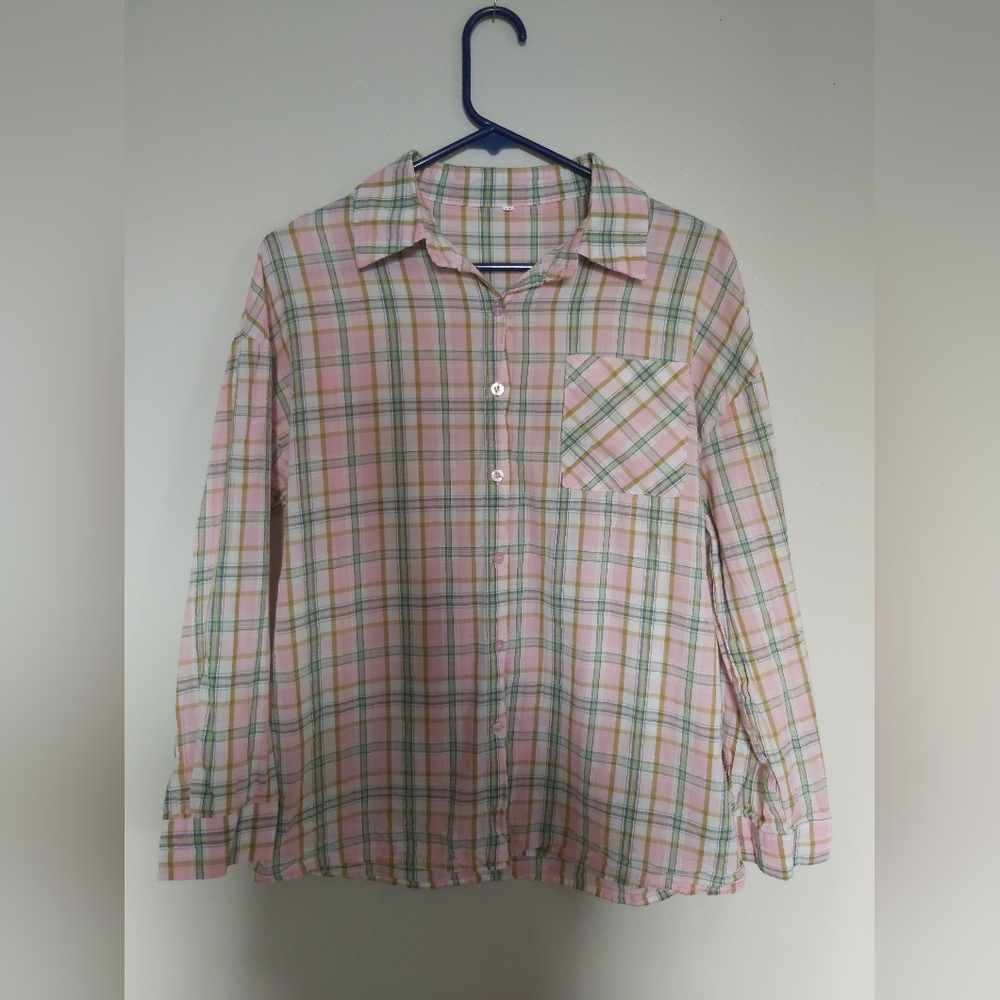 Temu Plaid Button-up Long Sleeve